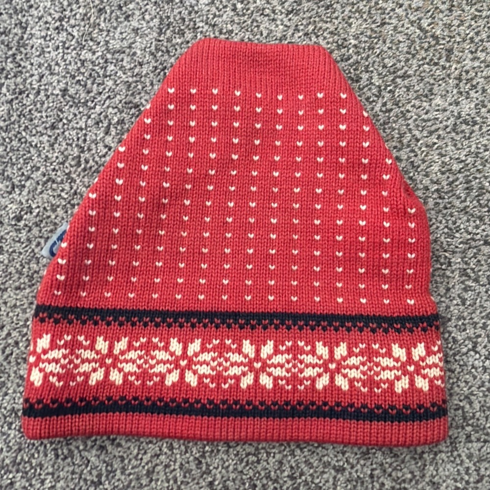 Vintage 80s CB Sports Snowflake Knit Wool Winter Hat Ski Beanie, Red 100% Wool